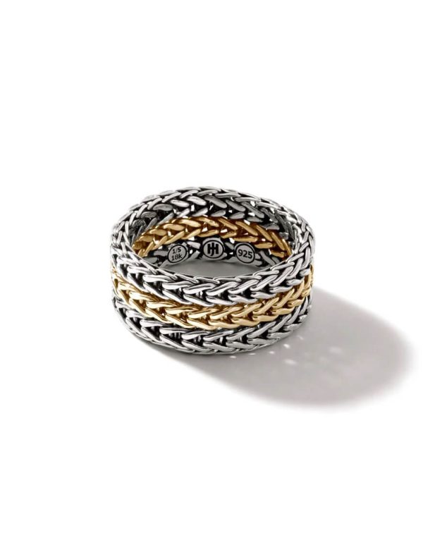 Rata Chain Ring, Silver, Gold, Wide