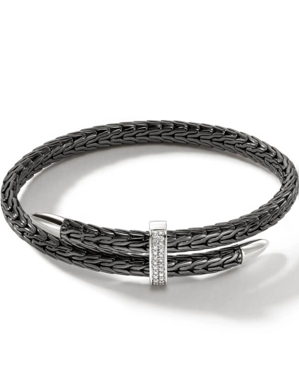 Spear Flex Cuff, Dark Silver, Diamonds