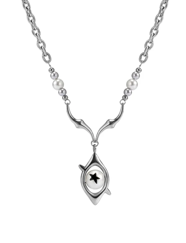 Punk Eye Pearl Chain Necklace